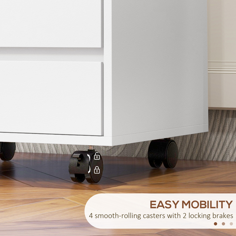 Versatile White Mobile Filing Cabinet with Lockable Wheels & Four Drawers