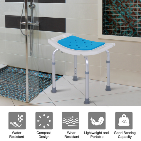 Bath Stool, Adjustig Aluminum,Used for Spa, Shower - Non-Slip with Shower Hole