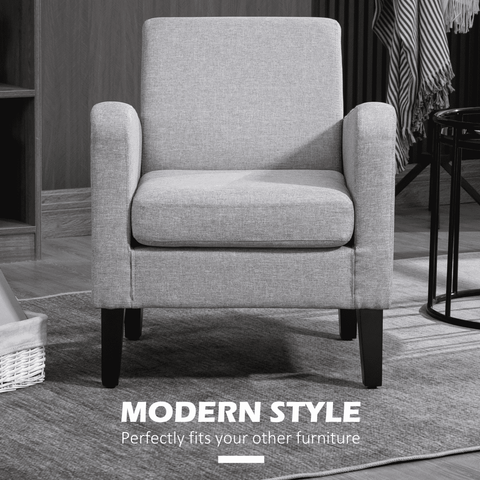 Modern Armchair Accent Chair with Rubber Wood Legs for Bedroom Light Grey