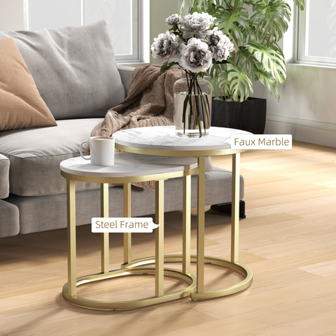 Elegant Marble-Effect Side Table Set - Versatile Accent Tables