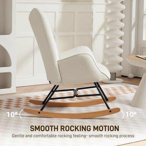 Upholstered Velvet Rocking Chair with Solid Wood Legs, Cream