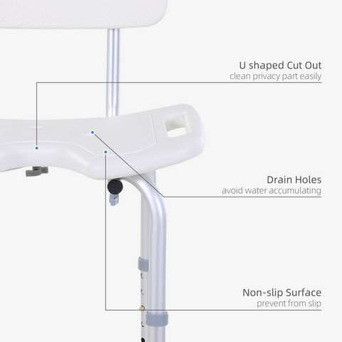 Adjustable Aluminum Shower Bath Stool Spa Chair Non-Slip Feet, Handle