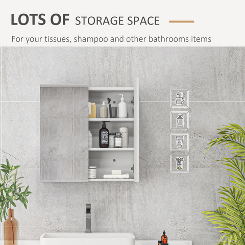 kleankin Wall Mounted Bathroom Storage Cupboard W/ Mirror and Shelf, White