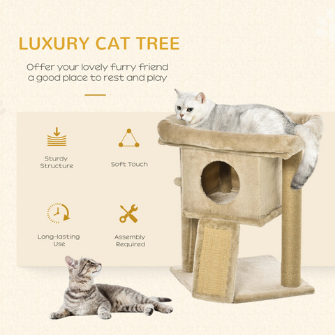 Cat Tree Tower W/ Jute Scratching Pad, Toy Ball, Cat House 66x38x88 cm - Coffee