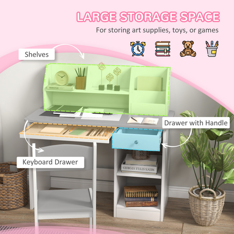 ZONEKIZ Kids' Desk and Chair Set with Storage for 5-8 Years, Grey