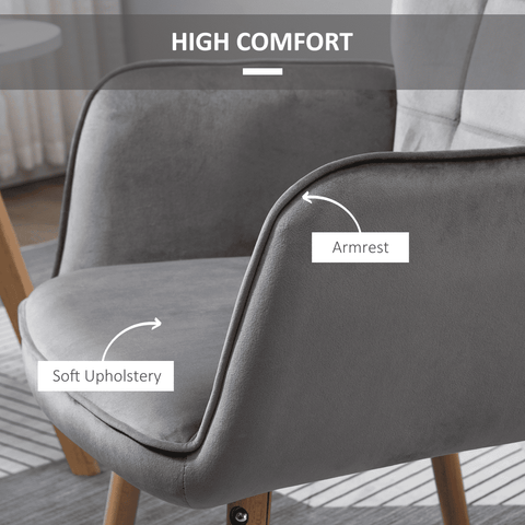 Modern Accent Chair Velvet-Touch Tufted Wingback Armchair Grey