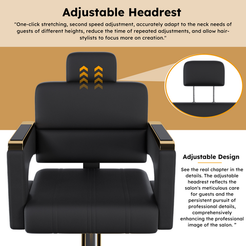 Professional Hydraulic Barber Chair - 360° Swivel with Adjustable Height, Stainless Steel Armrests & Reclining Backrest for Salon & Barber Shop