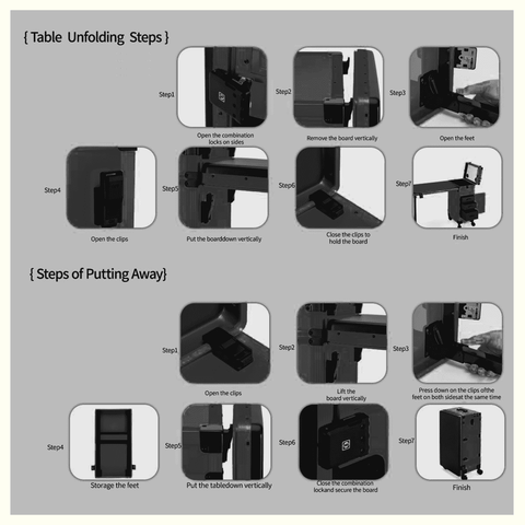 Portable Nail Art Table w/ LED Mirror, Bluetooth, Lockable Drawers, Telescopic Pole - Folding Manicure Station for Salons (Black)