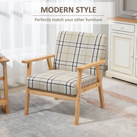 Modern Accent Chairs Upholstered Linen-Feel Living Room Chair Beige