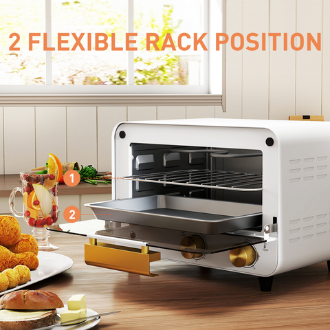 Small Toaster Oven, 12L Mini Countertop Oven with Glass Door, White