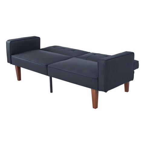 Modern PU Leather Futon Sofa with Tufted Backrest, Adjustable Reclining Couch with Wood & Metal Legs, Mid-Century Style Sofa for Living Room