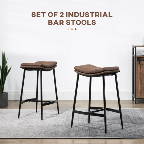 Breakfast Bar Stools Set of 2 Upholstered Barstools w/ Curved Seat Brown