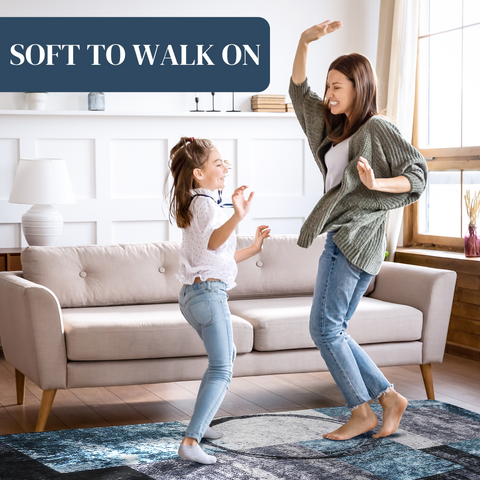 Large Blue Area Rug, Geometric Carpet Living Room Bedroom, 160x230cm