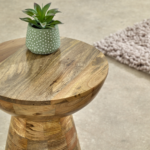 Solid Wood Round Side Table Mushroom Style, Elegant And Versatile