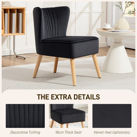 Velvet Accent Chair Occasional Tub Chair for Living Room, Black