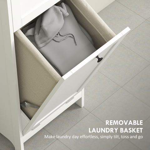 Slim Bathroom Storage Unit with Tilt-Out Laundry Cabinet Drawer White