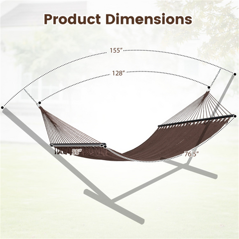 2-Person Polyester Caribbean Hammock with Hardwood Spreader Bars, 600lbs Weight Capacity Double Hammock for Patio Garden-Brown