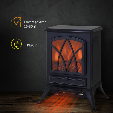Free Standing Fireplace Fan-1850W Flame Effect, Electric Log Burning Stove -Black