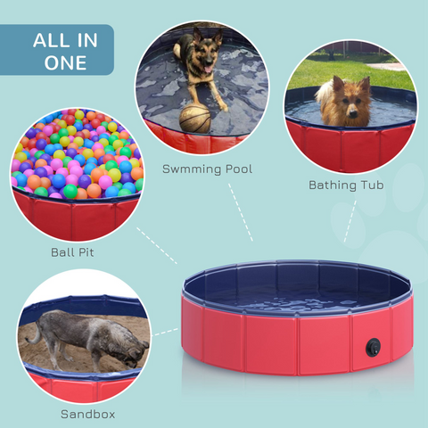 Pet Paddling Pool Cat Dog Indoor/ Outdoor Foldable 80cm Diameter Red Pawhut
