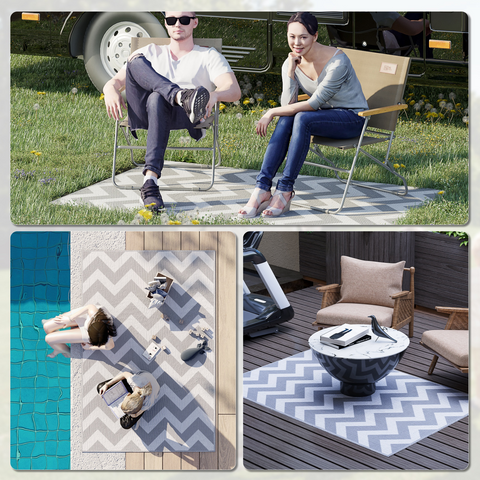 Outsunny Outdoor Rug, 1.2 x 1.8m Patio Floor Mat, Grey & White