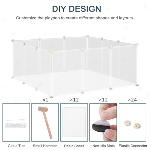 Pet Playpen DIY Small Animal Cage 12 Panels for Bunny Chinchilla Pawhut
