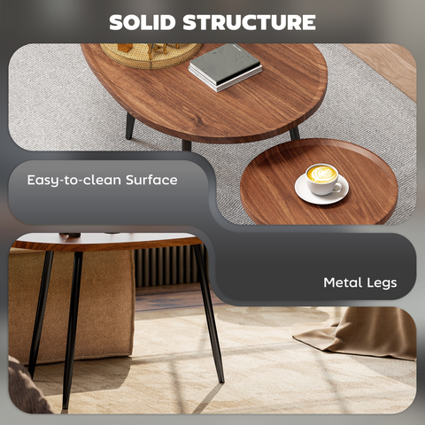 2 80cm Sofa Side Table Set of 2 with Metal Legs, Chestnut Wood Effect