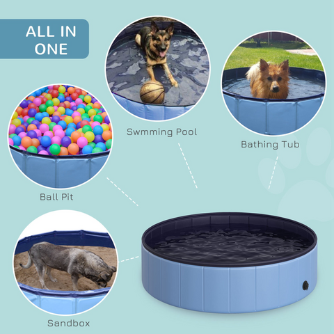 Portable Pet Paddling Pool Swimming Bath Cat Dog Puppy Foldable Blue 120cm