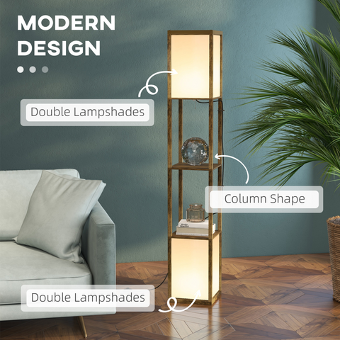 Shelf Floor Lamp with Dual Light, for Living Room, Bedroom, Brown
