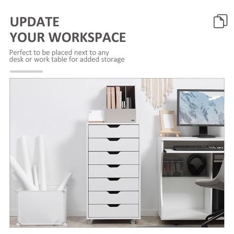 Vinsetto Mobile Filing Cabinet, 7-drawer File Cabinet with Wheels, White