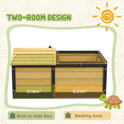 Wooden Tortoise House, Small Pet Reptile with Hide Shelter Den and Run