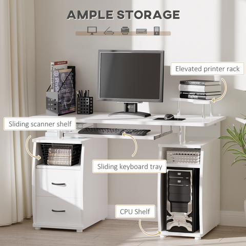 Computer Office Desk Table Workstation w/  Keyboard Tray, Drawer, White