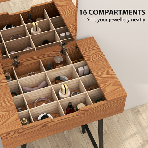 Industrial Vanity Desk with Mirror and Steel Legs Natural Wood Effect