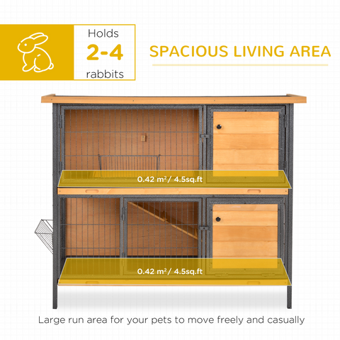 Wooden Metal Rabbit Hutch Pet House Bunny w/ Slide-Out Tray Outdoor Light Yellow