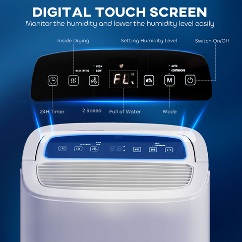 20L/Day Dehumidifier with Continuous Drainage, 5L Water Tank, Timer