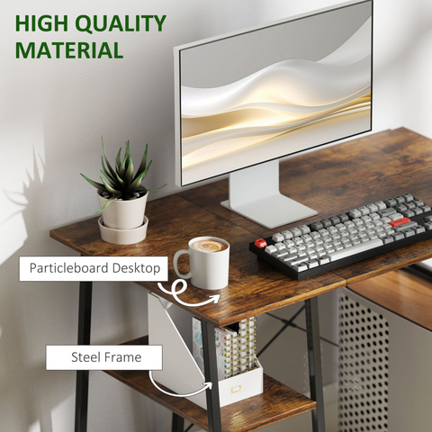 Computer Table Wor Desk with Shelves & Steel Frame, Rustic Brown