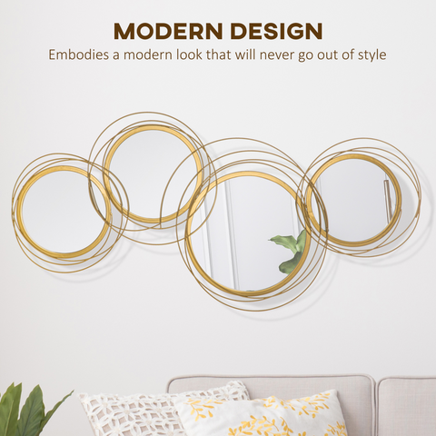 Metal Wall Art Decorative Mirror Decor Modern Wall Sculpture, Gold