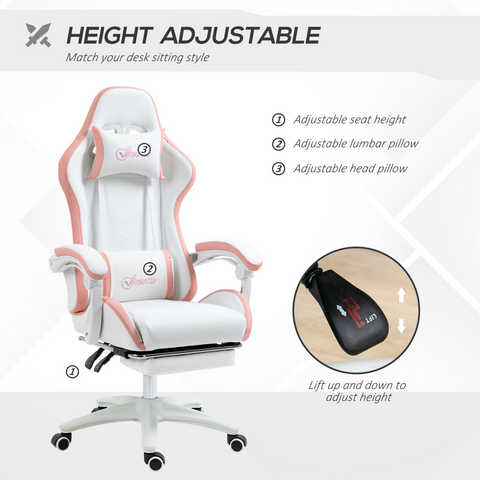 Racing Style Gaming Chair with Reclining Function Footrest, Pink