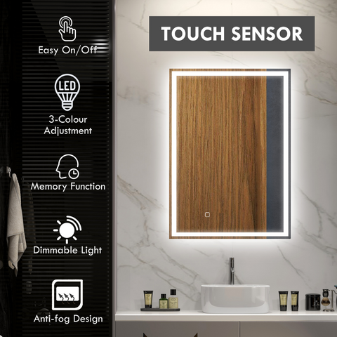 Illuminated Bathroom Mirror with LED Lights, 3 Colours, Defogging Film
