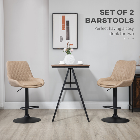 Bar Stools Set of 2, Adjustable Bar Chairs 360° Swivel for Kitchen Khaki