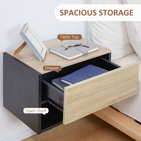Modern Bedside Table Set of 2 with Drawer and Shelf