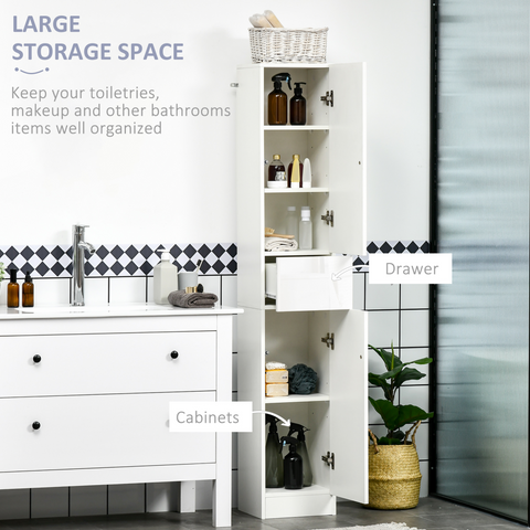 kleankin High Gloss Tall Bathroom Cabinet with Adjustable Shelves White