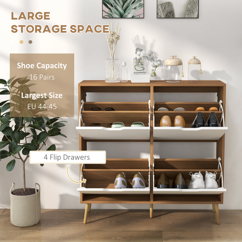 Shoe Storage Cabinet with 4 Flip Drawers for 16 Pairs of Shoes, Natural