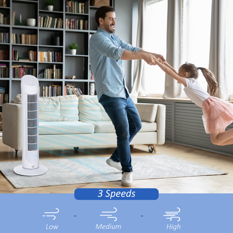 30" Tower Fan Noise Reduction Wind 3-Level Cool ABS Indoor White