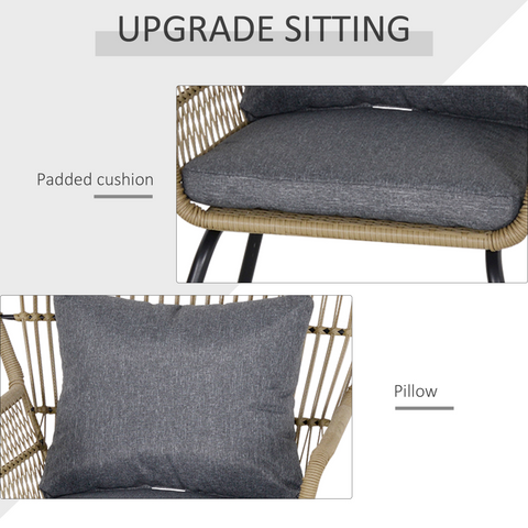 3 PCS Webbed PE Rattan Outdoor Patio Set Cushions Steel Frame Brown Outsunny