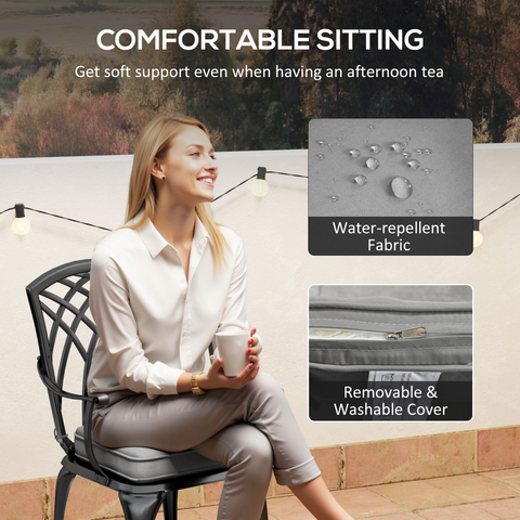 Outsunny 3 PCs Aluminium Garden Coffee Table Set w/ Parasol Hole & Cushions