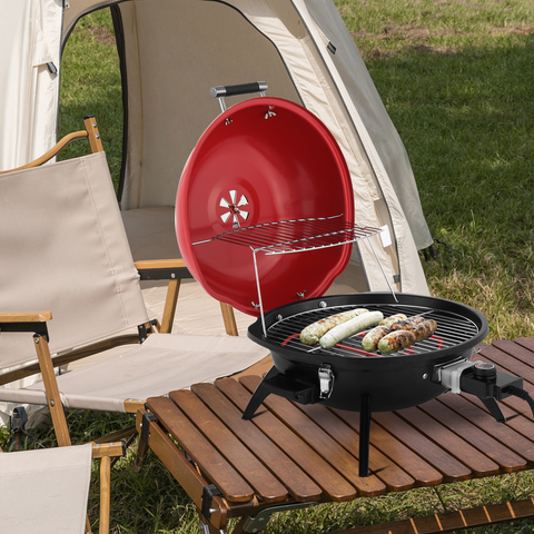 Electric Countertop BBQ Grill, Portable Double Layer Indoor/Outdoor Electric Grill for Indoor & Outdoor Use, 1600W, Red