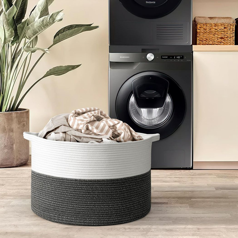 LAUNDRY BASKET WHITE & D GREY 1010286