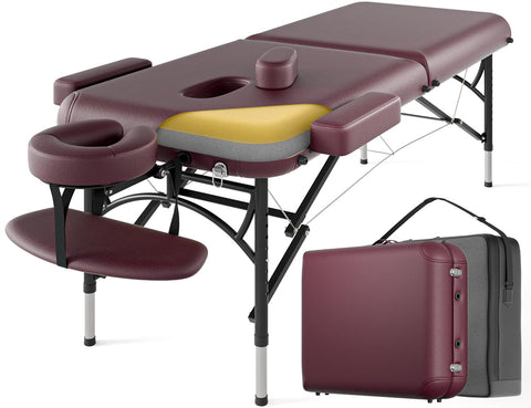 DOVANS Professional Massage Table Portable 2 Fold Premium Memory Foam Aluminium Leg Hold Up to 1100LBS 8 Heights Adjustable with Carrying Bag Burgundy