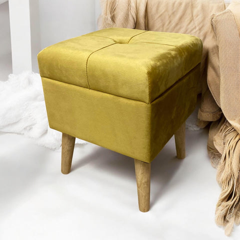 AcaciaHome Stylish & Durable Living Velvet Ottoman Footstool with Lift-Up Storage, Square Design, Traditional Pattern, Comfortable Medium Firmness for Living Room, Office or Lounge (Yellow, Square)