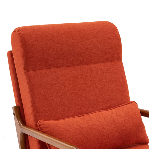 High Back Solid Wood Armrest Backrest Iron Frame Linen Indoor Leisure Chair Burnt Orange Color